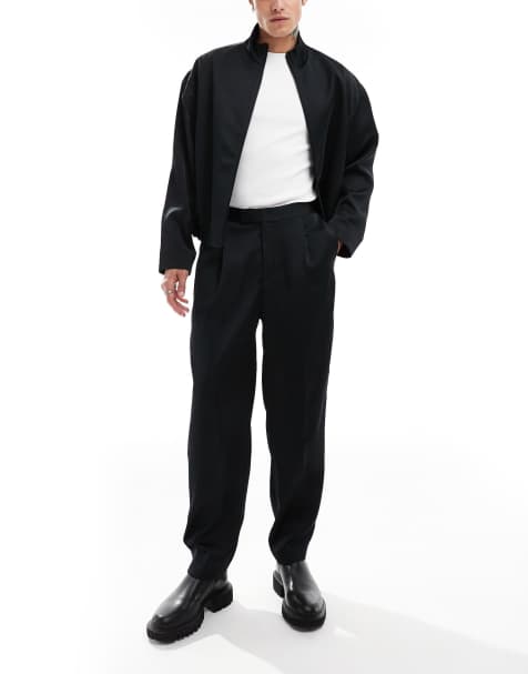 ASOS DESIGN smart co-ord oversized tapered trousers in black satin with elasticated waist - view 1