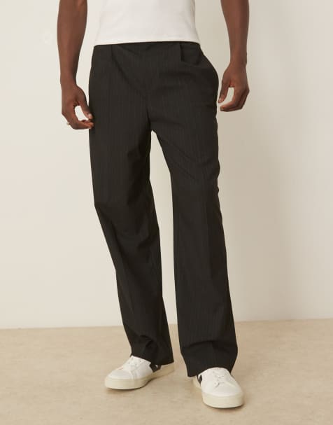 ASOS DESIGN smart co-ord pull on wide leg trousers in black pinstripe with elasticated waist - view 1
