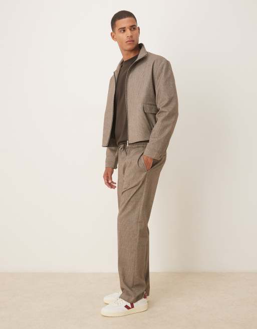 ASOS DESIGN smart co-ord pull on wide leg trousers in brown microcheck, 3 of 5