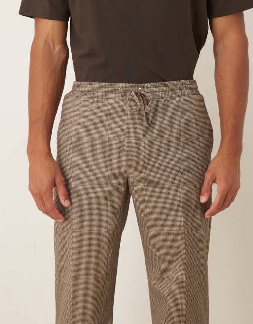 ASOS DESIGN smart co-ord pull on wide leg trousers in brown microcheck, 4 of 5
