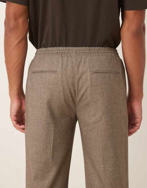 ASOS DESIGN smart co-ord pull on wide leg trousers in brown microcheck, 5 of 5