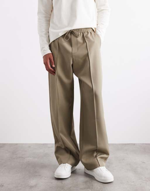 ASOS DESIGN smart co-ord pull on wide leg trousers in olive herringbone, 2 of 5
