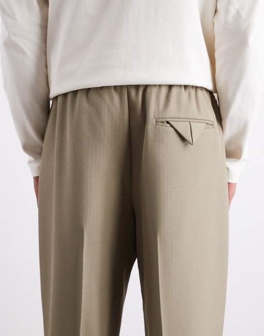 ASOS DESIGN smart co-ord pull on wide leg trousers in olive herringbone, 4 of 5