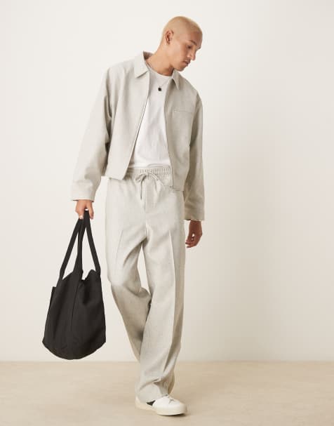 ASOS DESIGN smart co-ord pull on wide trousers in grey texture slub - view 1