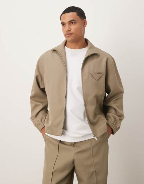 ASOS DESIGN smart co-ord relaxed track jacket in olive herringbone - KHAKI - view 1