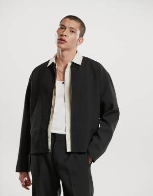 ASOS DESIGN ASOS DESIGN smart co-ord ribbed bomber jacket in black