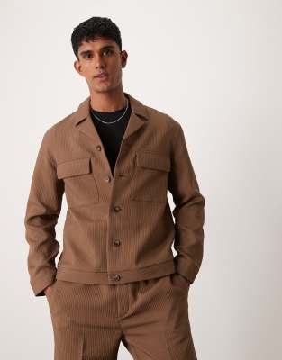 ASOS DESIGN smart co-ord shirt jacket in brown rib