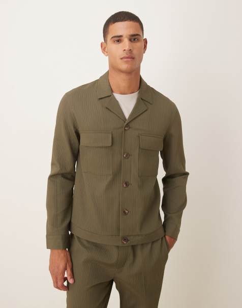 ASOS DESIGN smart co-ord shirt jacket in khaki rib - view 1