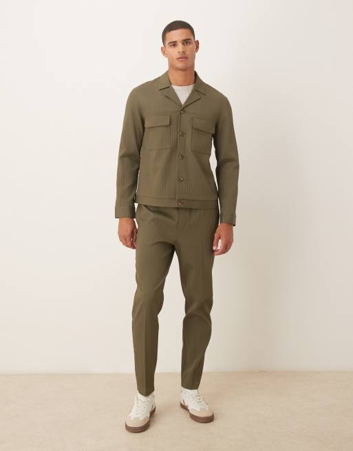 ASOS DESIGN smart co-ord shirt jacket in khaki rib, 2 of 5