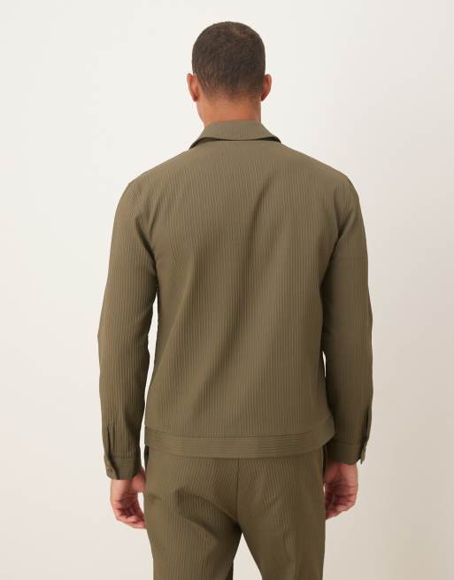 ASOS DESIGN smart co-ord shirt jacket in khaki rib, 3 of 5
