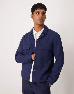 ASOS DESIGN smart co-ord shirt jacket in navy rib