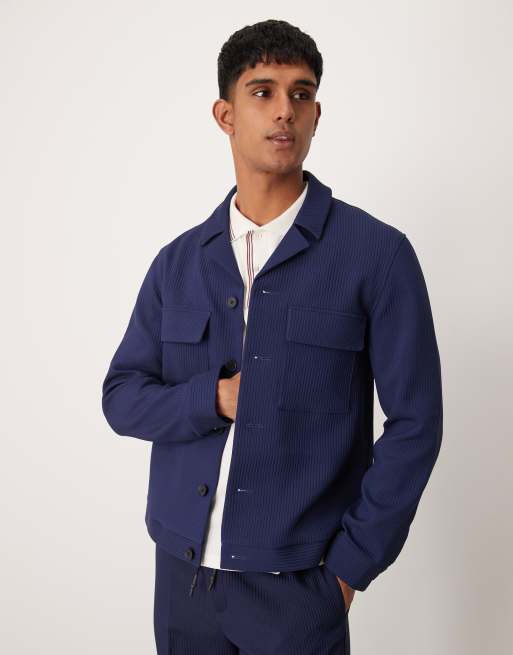 ASOS DESIGN smart co ord shirt jacket in navy rib ASOS