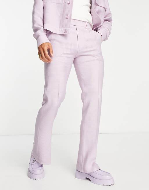 Asos Design Smart Co Ord Skinny Flare Trousers In Lilac Crinkle Asos