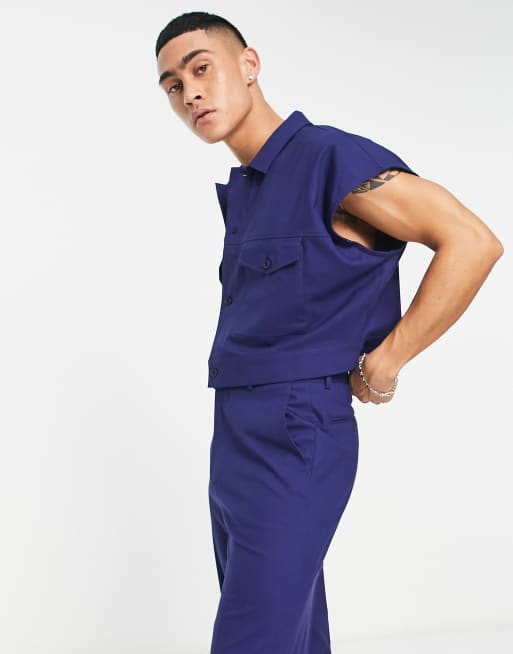 ASOS DESIGN smart co-ord sleeveless trucker jacket in blue