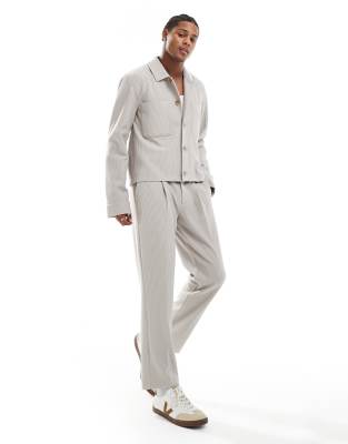 ASOS DESIGN smart co-ord slim fit textured rib trousers in stone - view 1