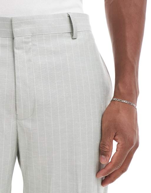 ASOS DESIGN smart co-ord straight leg cropped trousers in linen stripe, 3 of 5