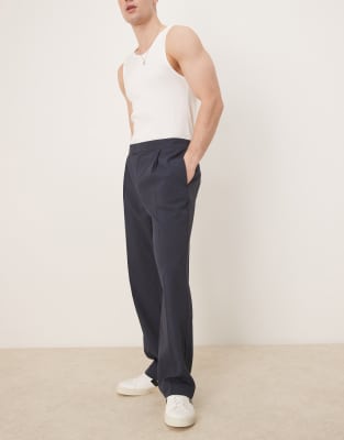 ASOS DESIGN smart co-ord straight leg trousers in navy seersucker texture - view 1