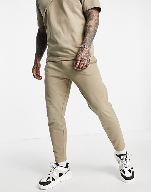 ASOS DESIGN smart co-ord tapered joggers in khaki waffle