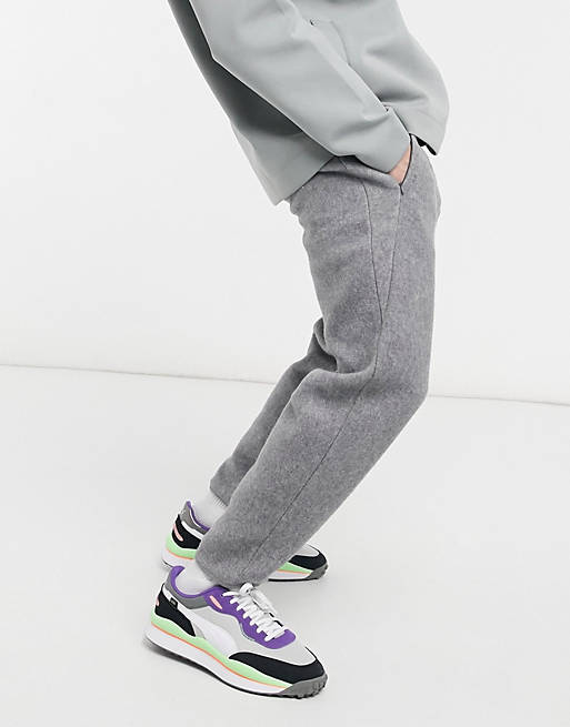 Tracksuits smart co-ord tapered joggers with fixed hem in wool look fabric with invisible zip pockets 