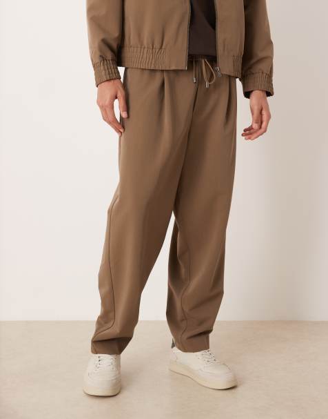 ASOS DESIGN smart co-ord tapered trouser with elasticated waist in brown - view 1