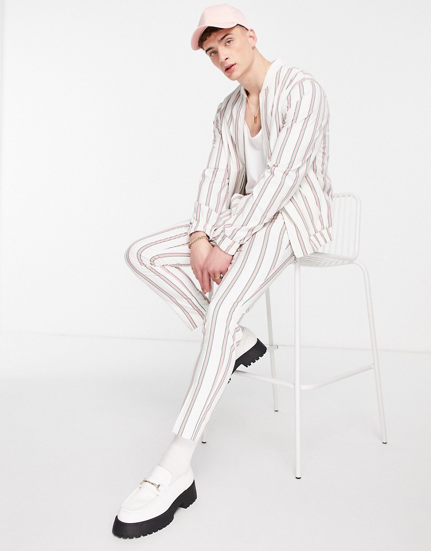 ASOS DESIGN smart co-ord tapered trousers with retro pink stripe in white