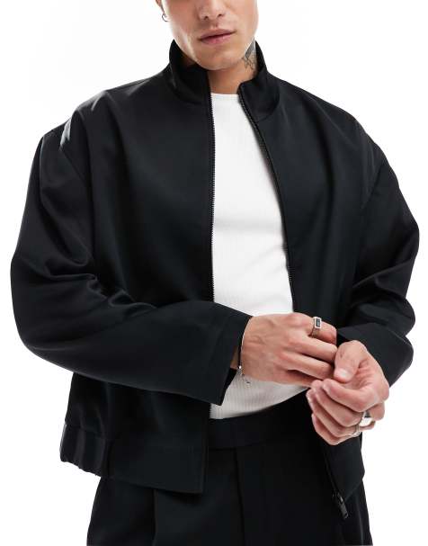 ASOS DESIGN smart co-ord track jacket in black satin - view 1