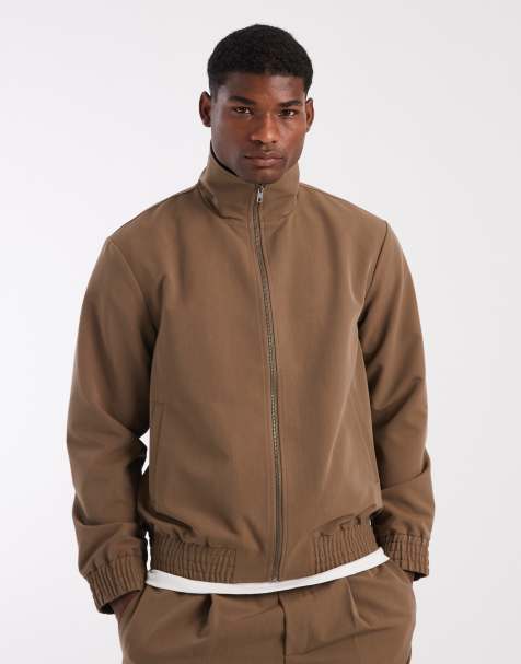 ASOS DESIGN smart co-ord track jacket with contrast collar in brown - view 1
