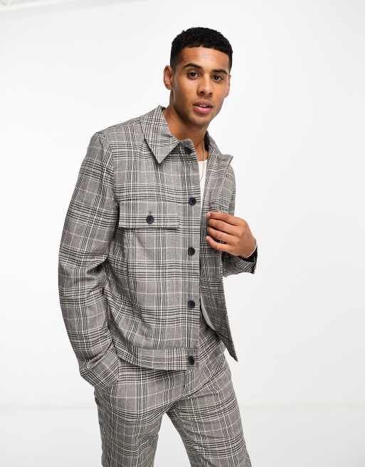 ASOS DESIGN smart co-ord trucker jacket in grey check | ASOS