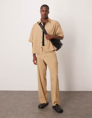 ASOS DESIGN ASOS DESIGN smart co-ord wide leg cargo trousers in camel peach feel texture-Neutral