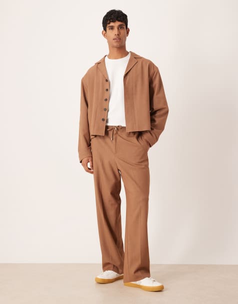 ASOS DESIGN smart co-ord wide leg trouser with elasticated waist in brown - view 1