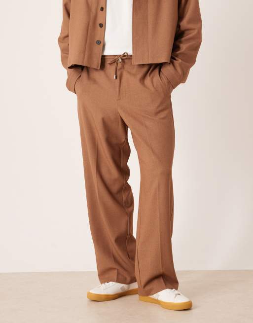 ASOS DESIGN smart co-ord wide leg trouser with elasticated waist in brown, 2 of 5