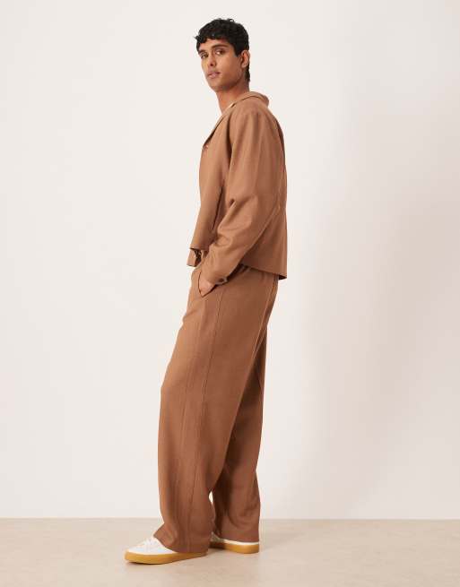 ASOS DESIGN smart co-ord wide leg trouser with elasticated waist in brown, 3 of 5