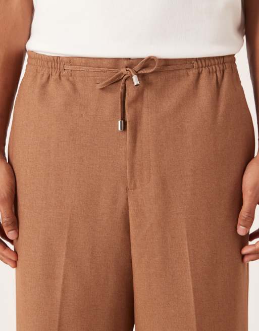 ASOS DESIGN smart co-ord wide leg trouser with elasticated waist in brown, 4 of 5