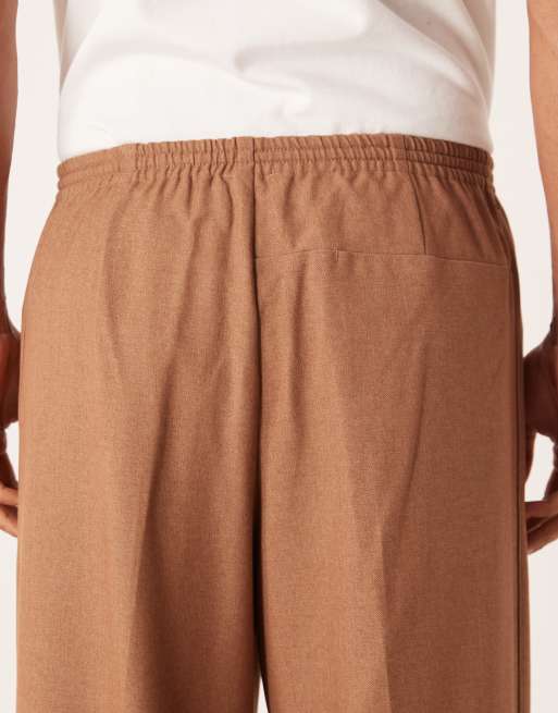ASOS DESIGN smart co-ord wide leg trouser with elasticated waist in brown, 5 of 5