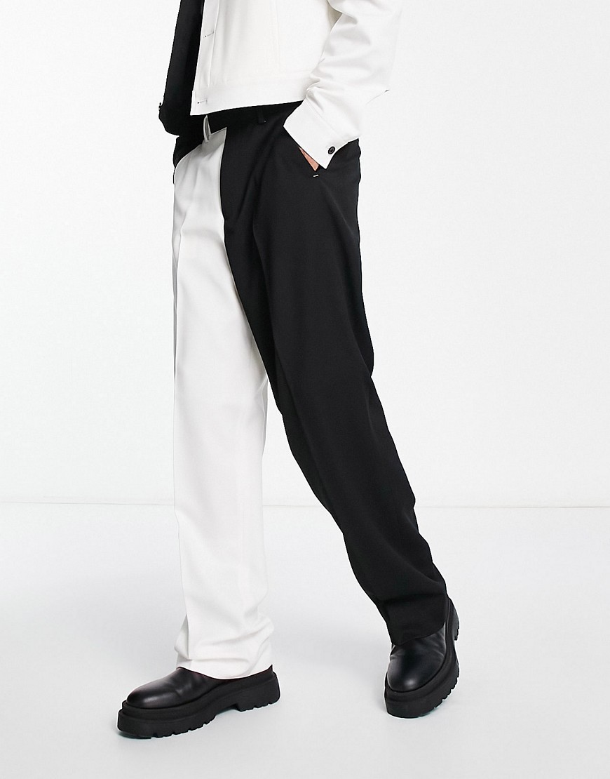 ASOS DESIGN smart co-ord wide leg trousers in black and white colour block-Multi