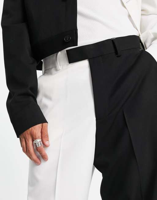 ASOS DESIGN smart co-ord wide leg trousers in black and white colour block , 3 of 4