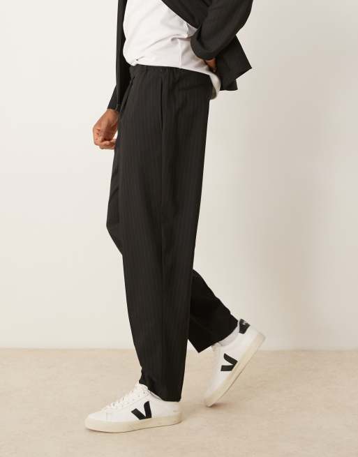 ASOS DESIGN smart co-ord wide leg trousers in black pinstripe, 2 of 5