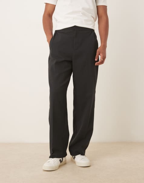 ASOS DESIGN smart co-ord wide leg trousers in black seersucker with elasticated waist