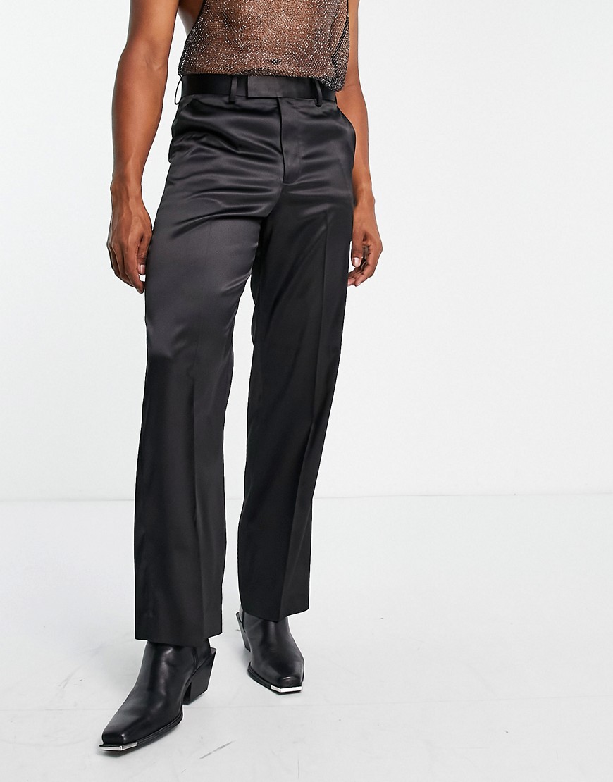 ASOS DESIGN smart co-ord wide leg trousers in black-White