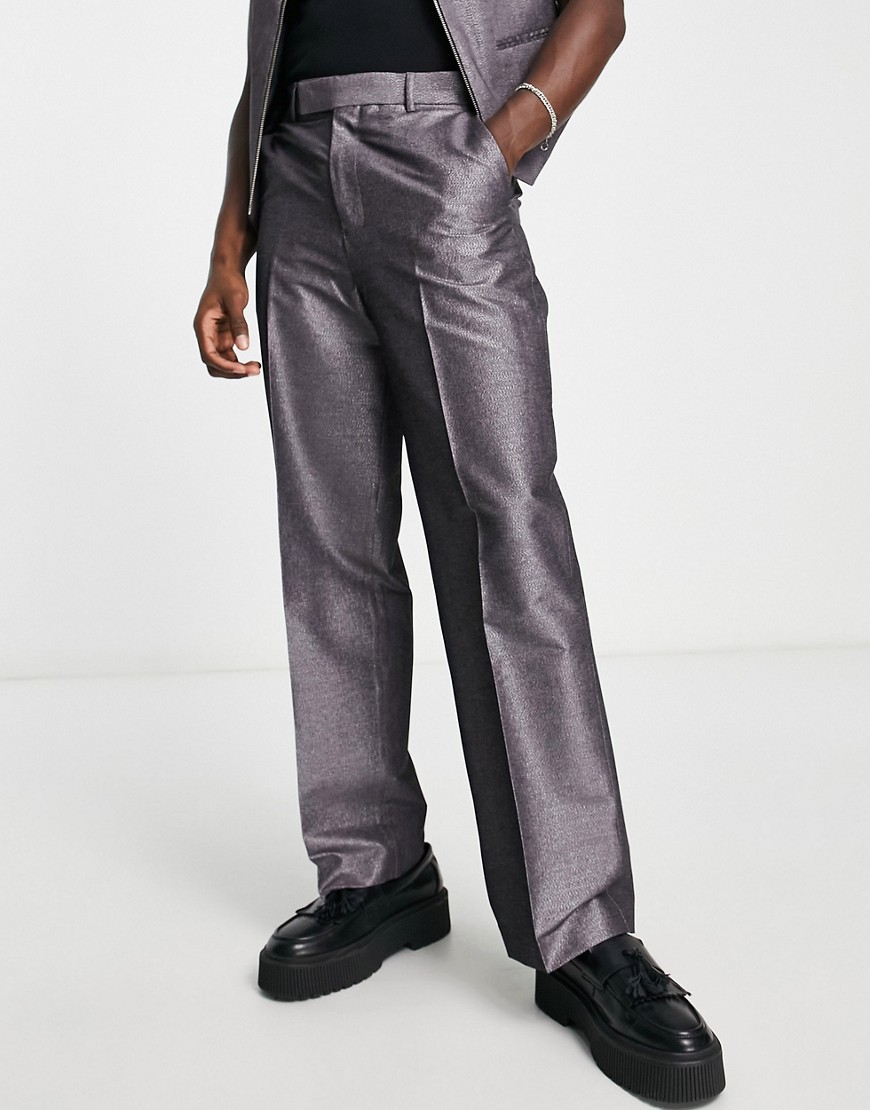 ASOS DESIGN smart co-ord wide leg trousers in shimmer texture in silver