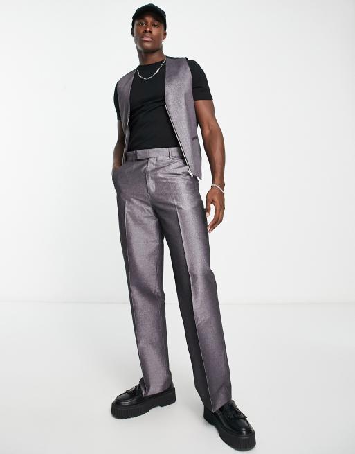 ASOS DESIGN smart co-ord wide leg trousers in shimmer texture in silver