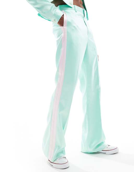 ASOS DESIGN smart co-ord wide satin trouser in pink with side stripe
