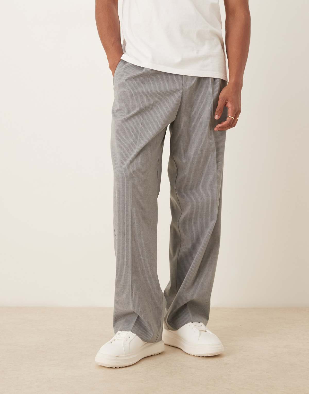 ASOS DESIGN smart co-ord wide trousers in grey pinstripe with elasticated waist