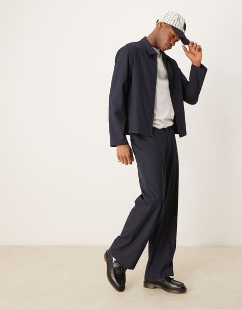 ASOS DESIGN smart co-ord with western piping in navy - view 1