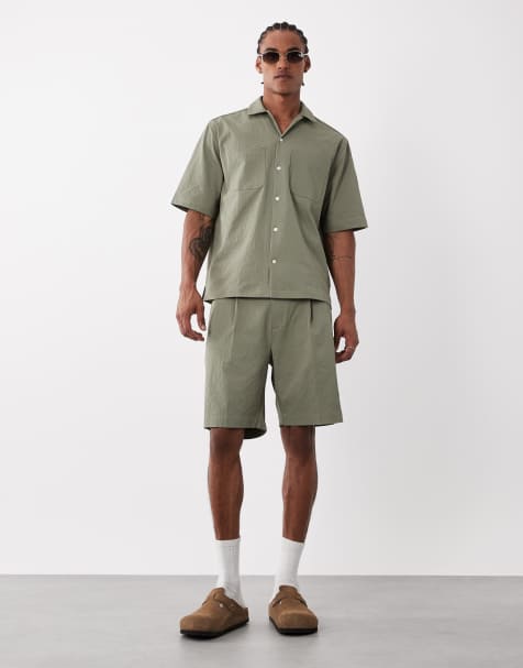 ASOS DESIGN smart co-ords regular shorts in khaki seersucker - view 1