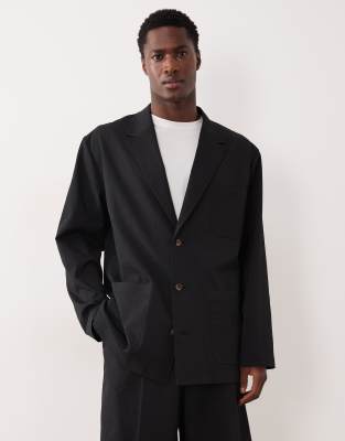 ASOS DESIGN smart co-ords slouchy boxy jacket in black seersucker