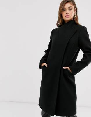 ASOS DESIGN smart coat with wrap front detail in black | ASOS