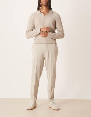 Asos Design Smart Comfort Stretch Tapered Pants In Neutral