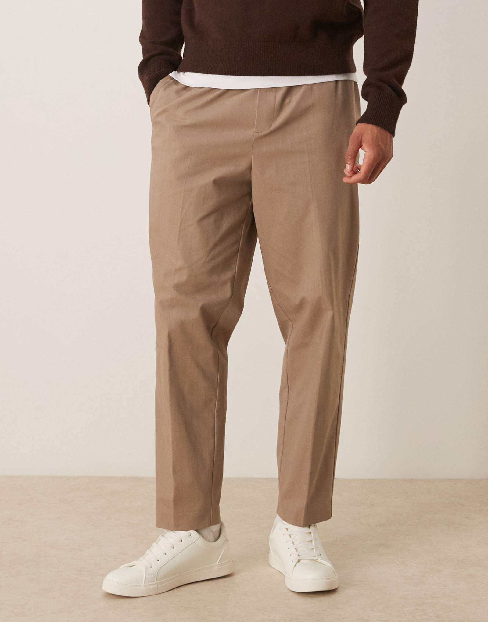 Элегантные зауженные брюки из плотного хлопка свободного кроя цвета темного камня от ASOS DESIGN