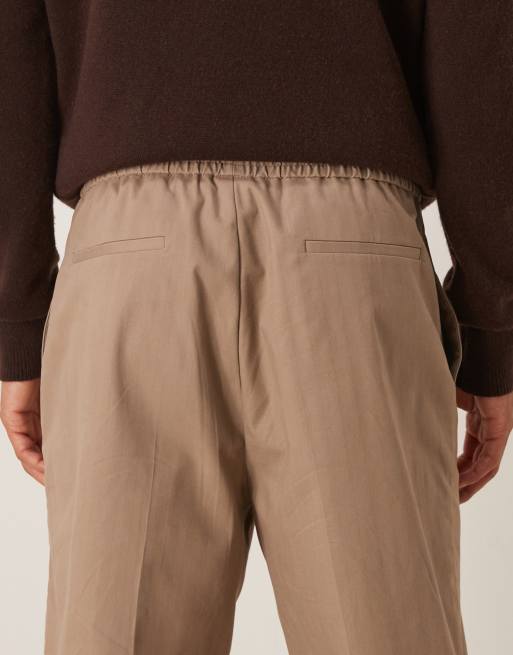 ASOS DESIGN smart cotton rich pull on relaxed tapered trousers in dark stone, 5 of 5